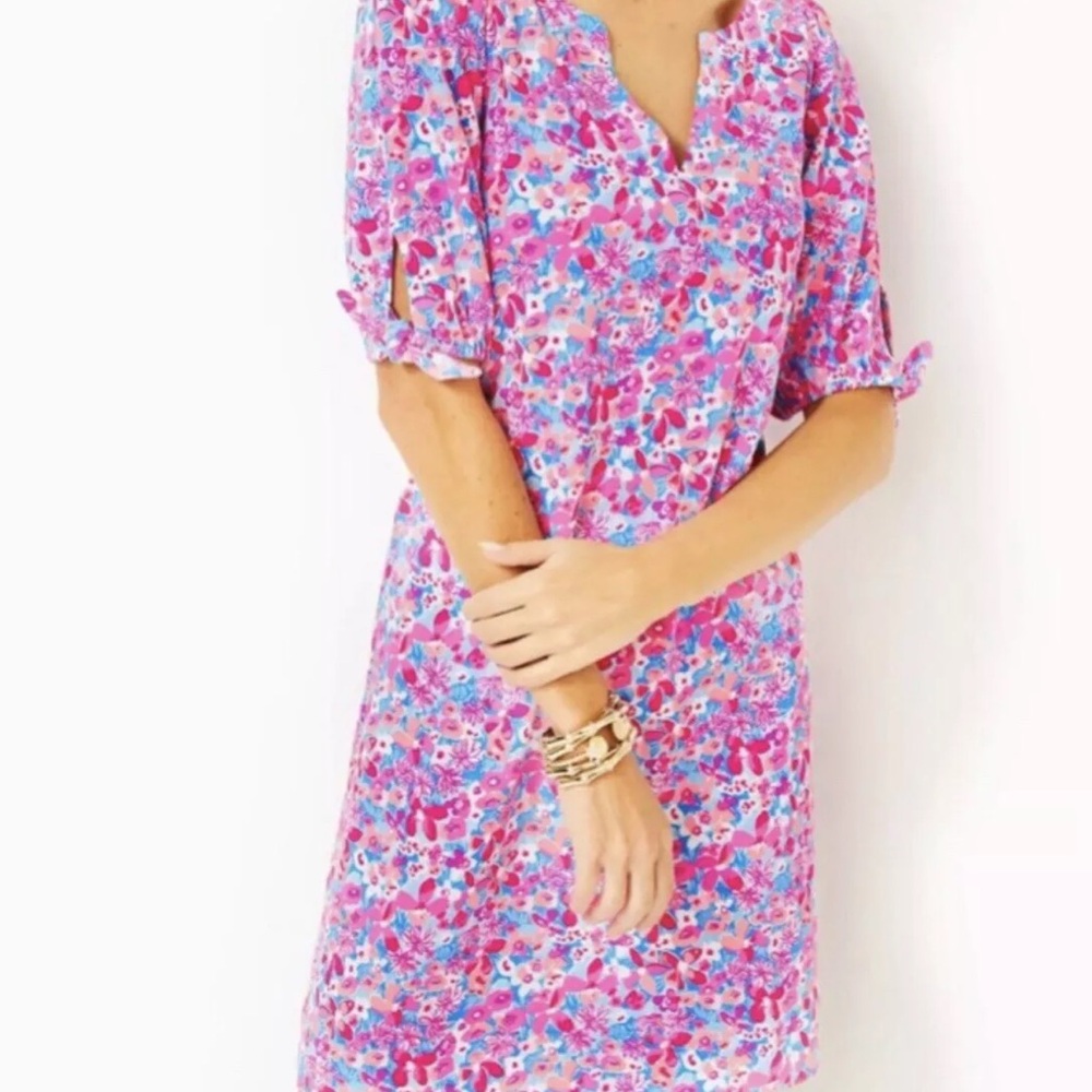 Lilly Pulitzer Pink and Blue Floral Midi Dress